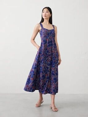 GATHERED EMPIRE-WAIST MIDI DRESS